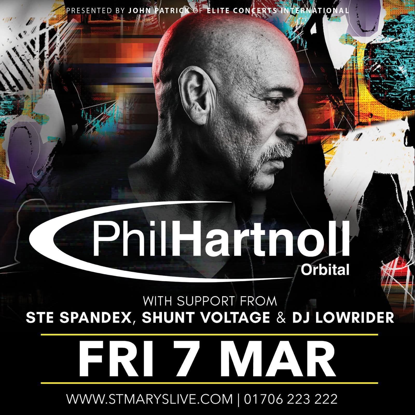 Phil Hartnoll of Orbital event poster with DJ Lowrider support